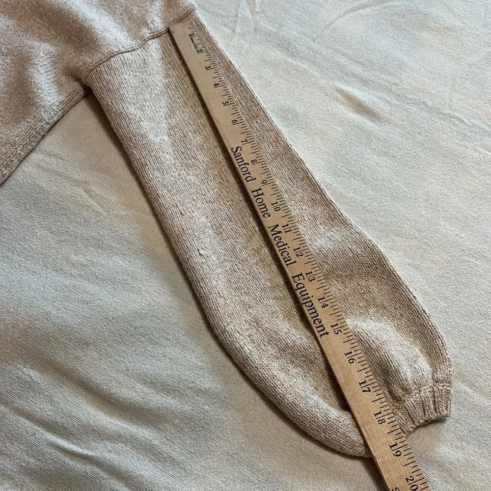 J. Crew women’s beige marled crew neck puff sleeve knit sweater size XS‎